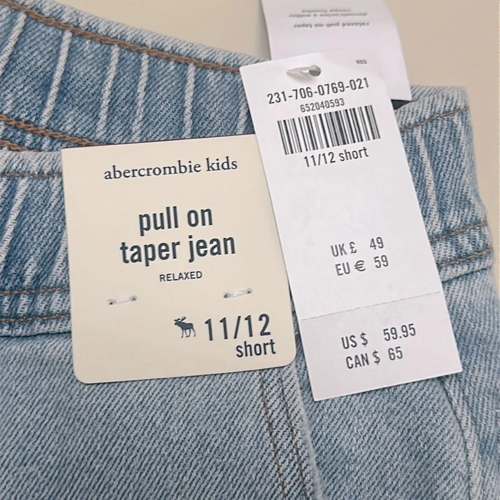 🆕 ABERCROMBIE KIDS relaxed pull on taper jeans size 11/12 Short
